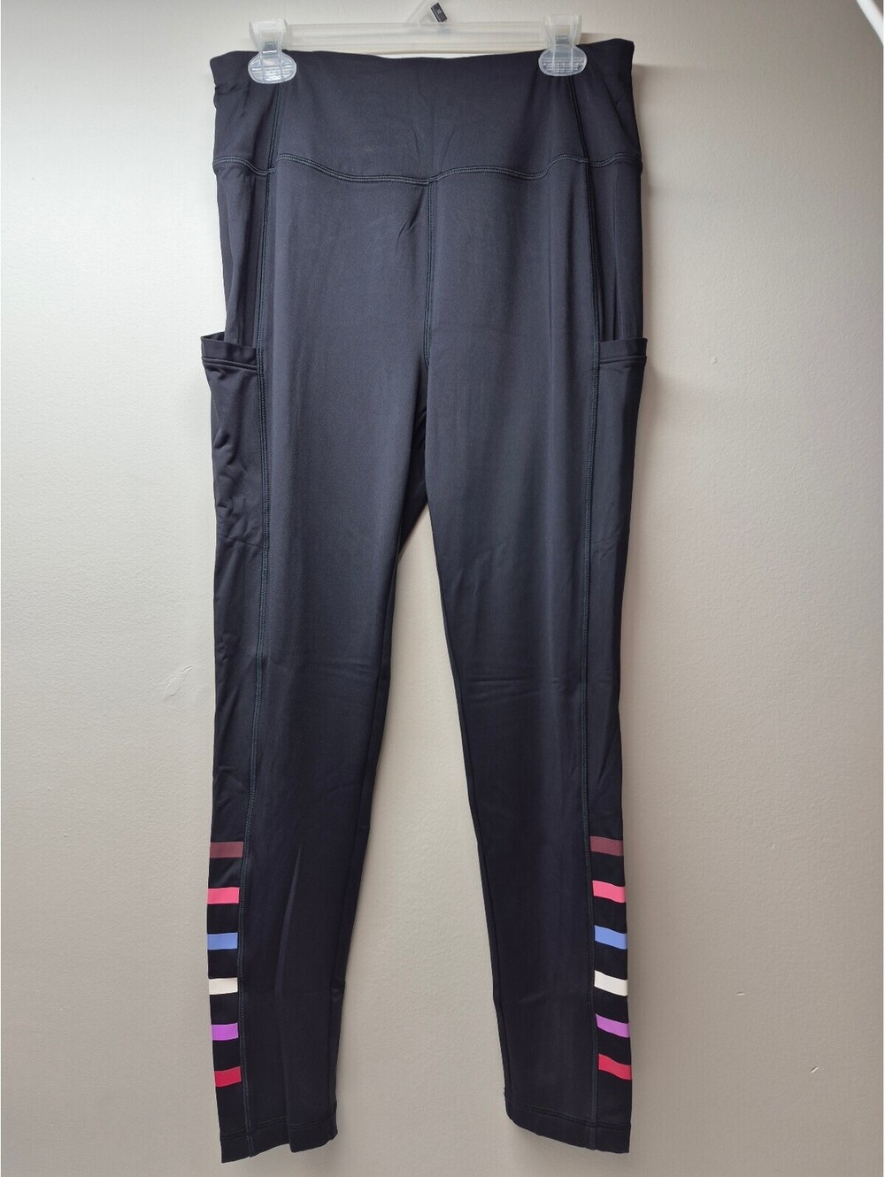 Talbots Black High-Waisted Leggings with Multicolor Side Stripe Accents B386
